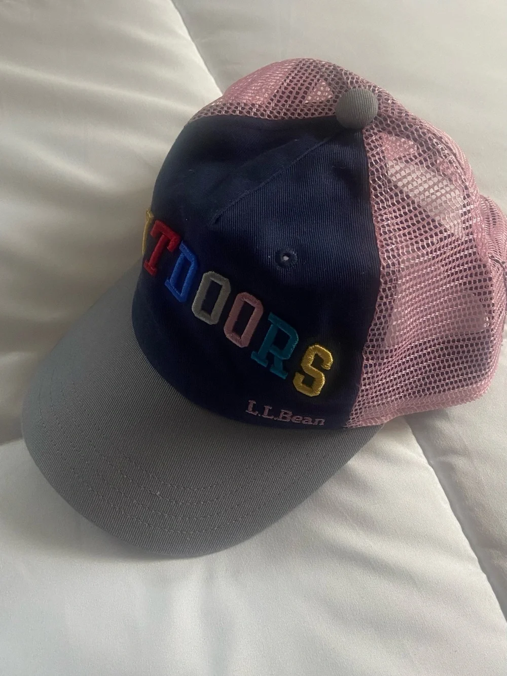 L.L. Bean Kids Navy, Pink & Gray 'OUTDOORS' Mesh Baseball Cap